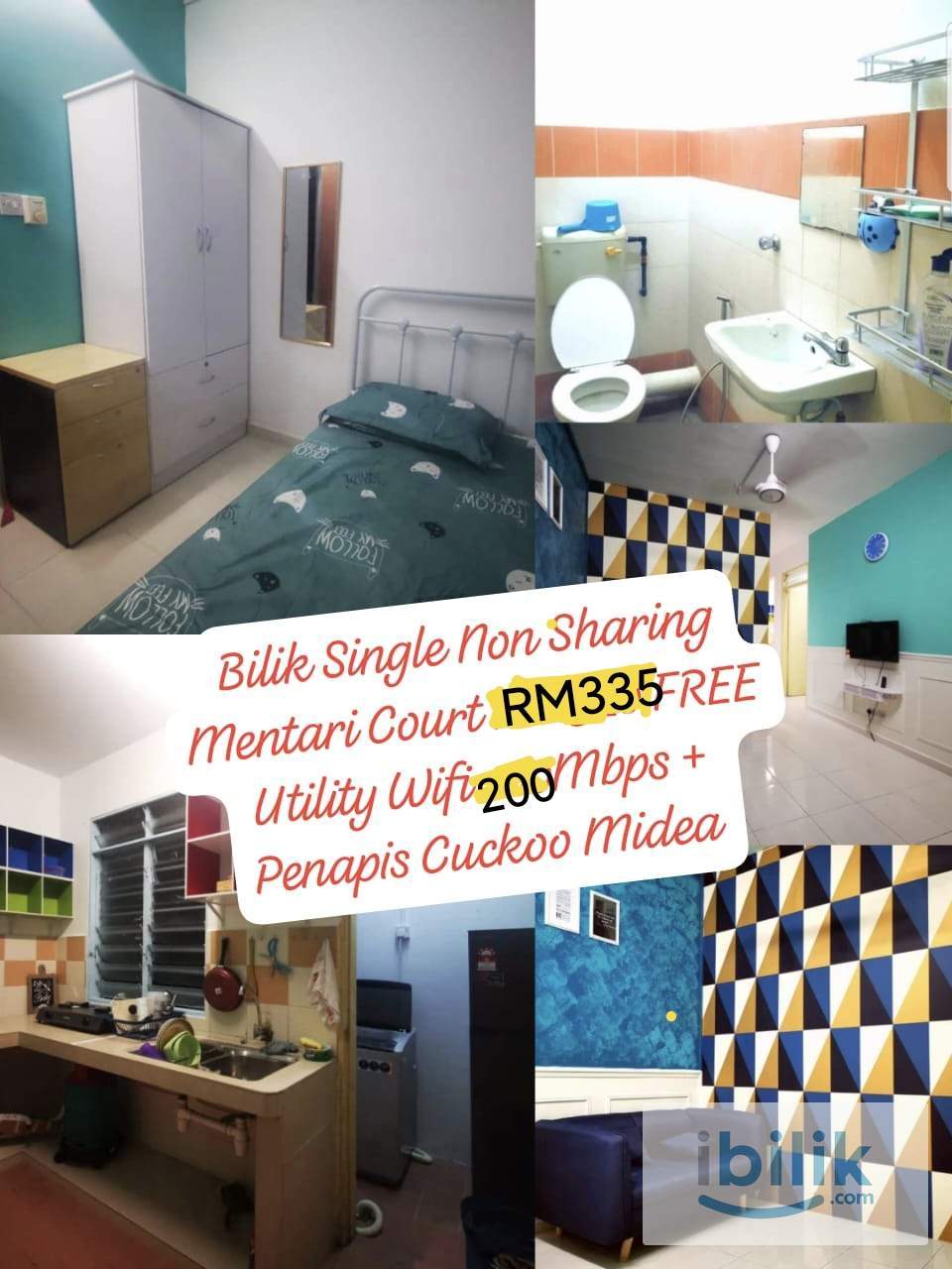 Bilik Single Lelaki Mentari Court Bandar Sunway Petaling Jaya Fully Furnish Free WiFi Coway Midea - Image 1