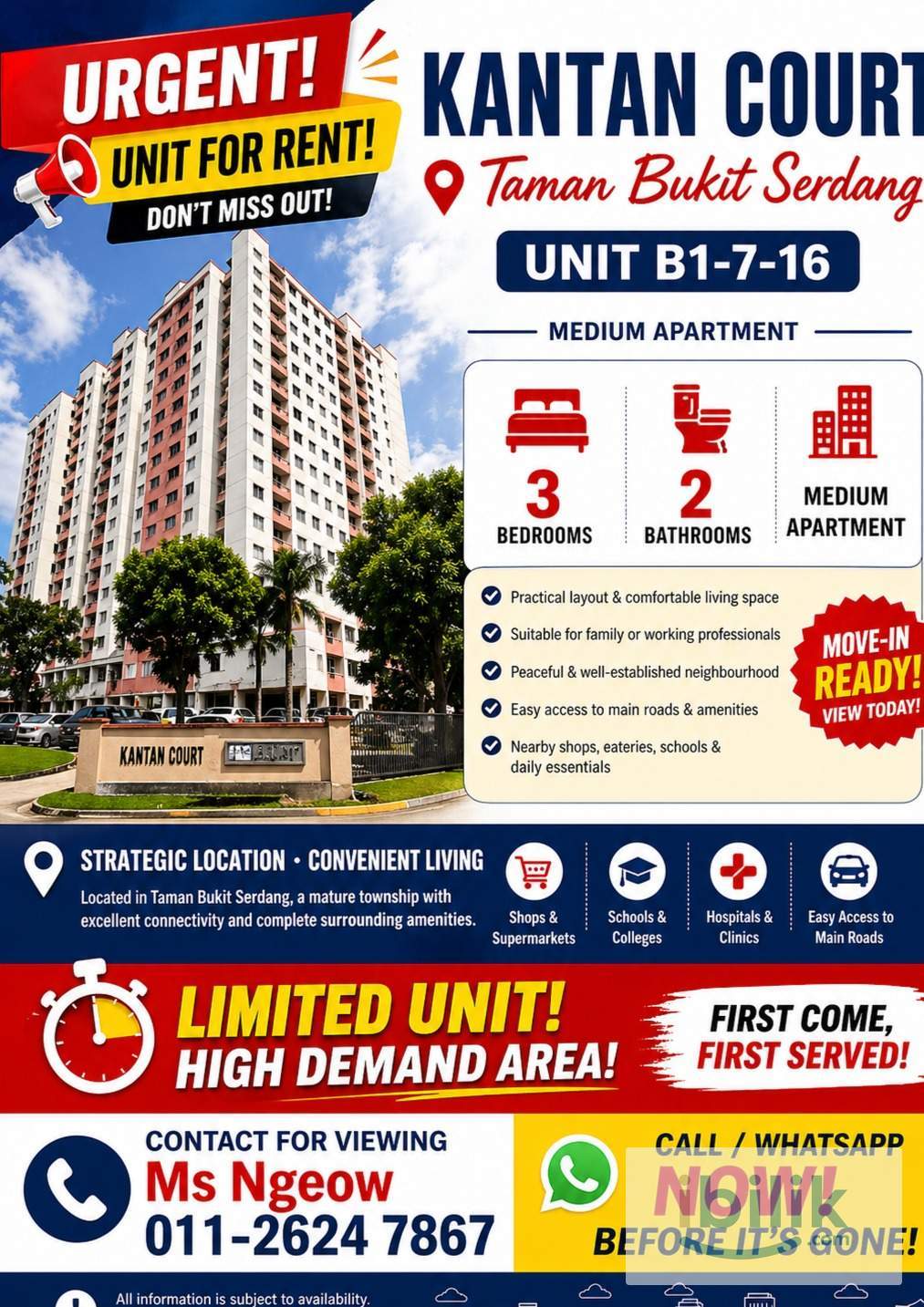 HOUSE FOR RENT At KANTAN COURT Nearby Taman Bukit Serdang - Image 1