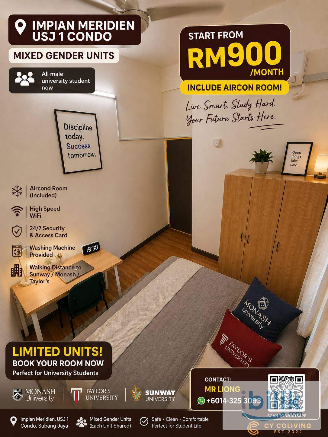 "🔥 RM900 MID ROOM @ Impian Meridien (USJ1) - Free Aircon + Wi-Fi + CLEANING! 5min to Sunway/Monash" - Image 1