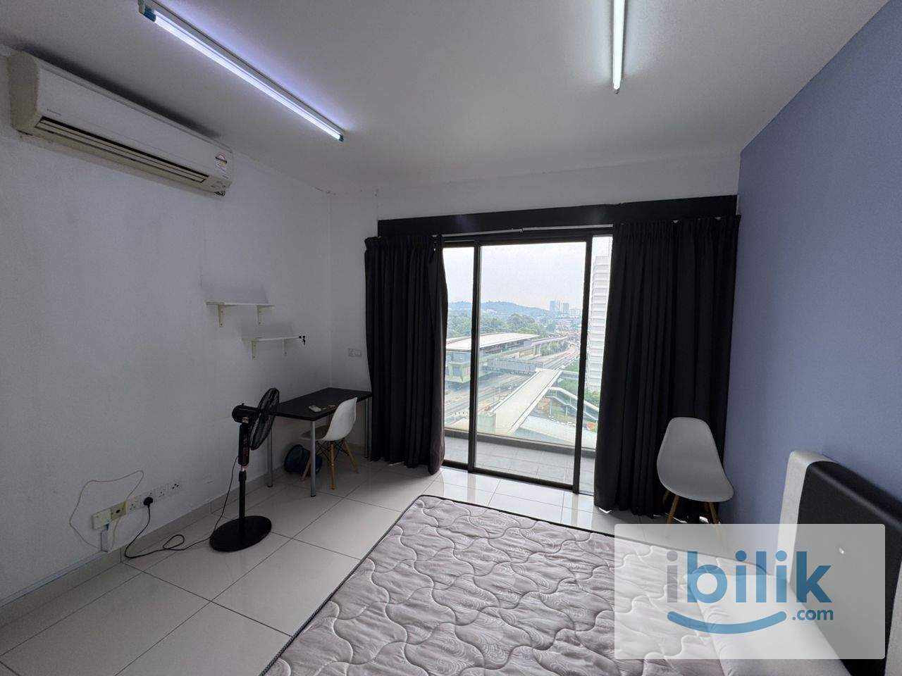 Balcony Medium Queen Bed Room with stand fan, window and AC (Partition) - Image 4