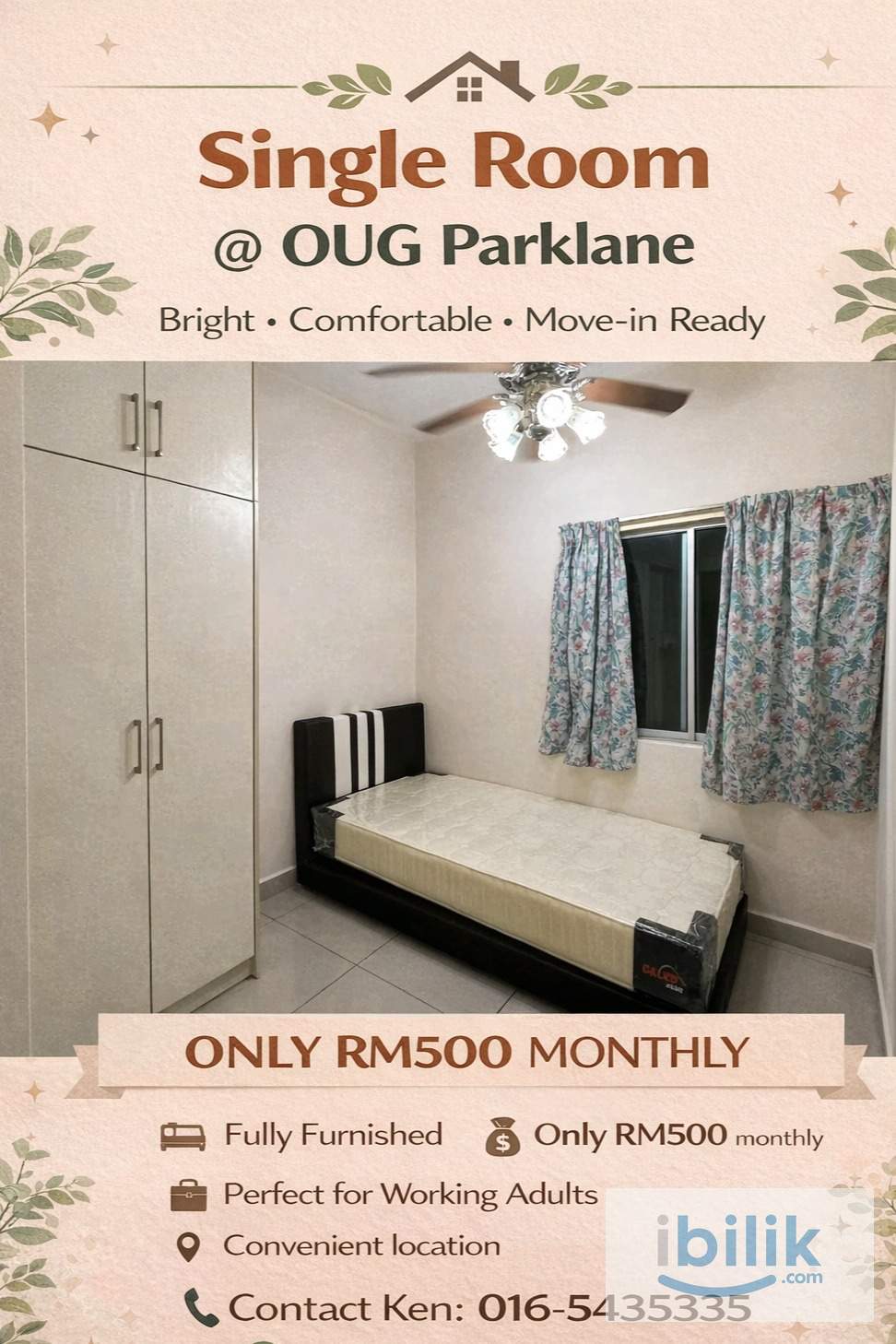 Cozy Room Available @ OUG Parklane Direct Owner Free Wifi Furnisher & Cooking Allow - Image 1