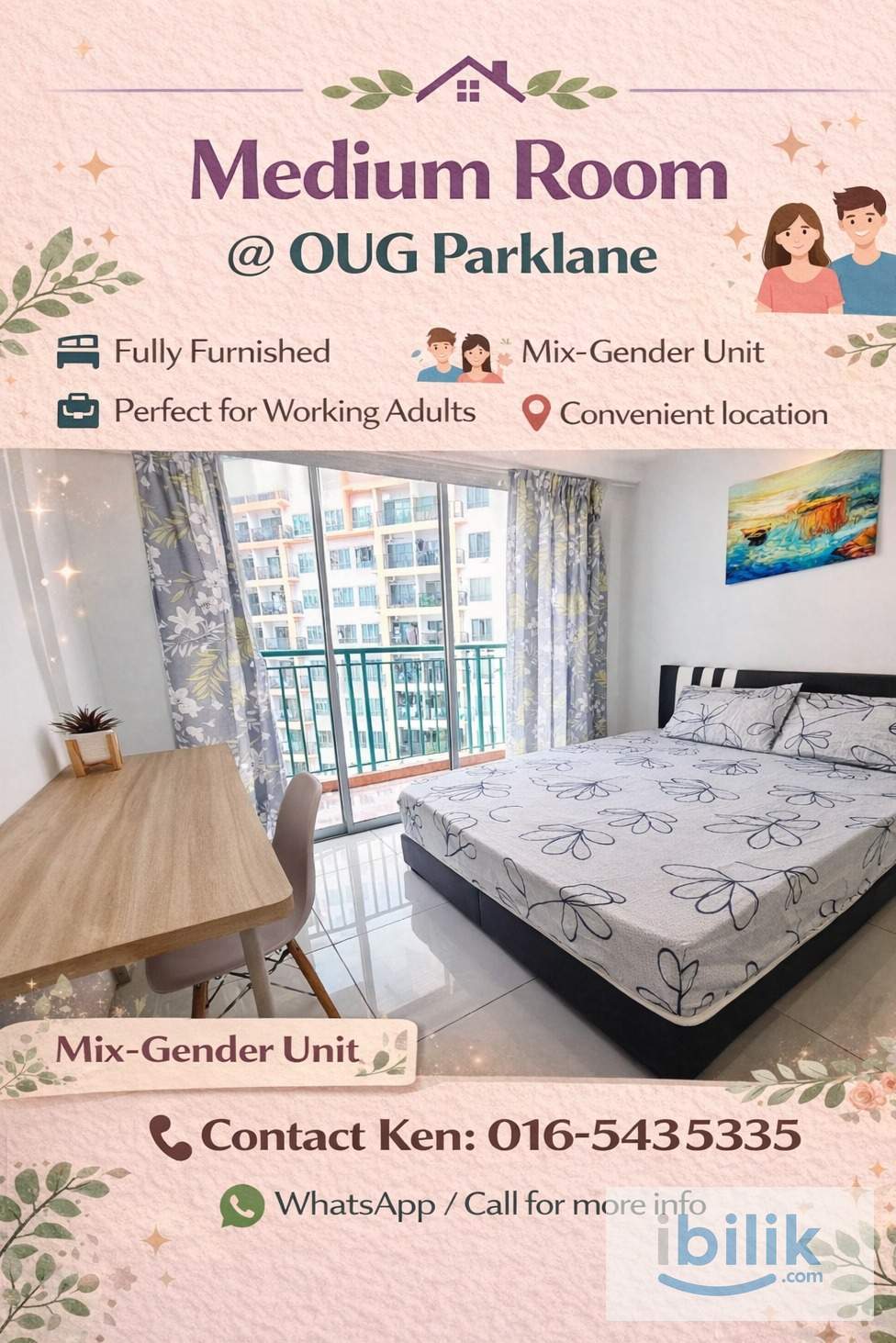 Cozy Balcony Room Fully Furnisher Free Wifi @ OUG Parklane Direct Owner - Image 1