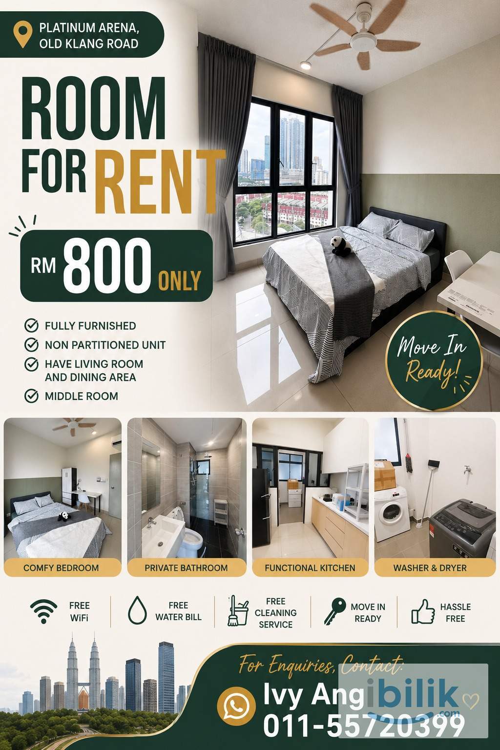 RM800 ONLY | Fully Furnished Middle Room @ Platinum Arena Old Klang Road - Image 1