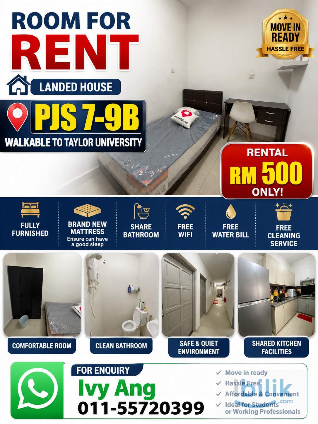 ONLY RM500 | You Get Fully Furnished Aircond Room with Brand 🆕 Mattress | Walkable to Taylor Uni 🎓 - Image 1