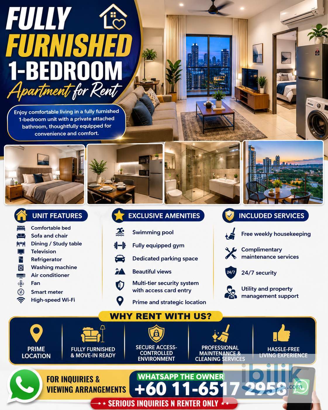 City Garden Condominium Fully Furnished Cozy Bedroom with an attached private bathroom at Bukit Bintang  - Image 1