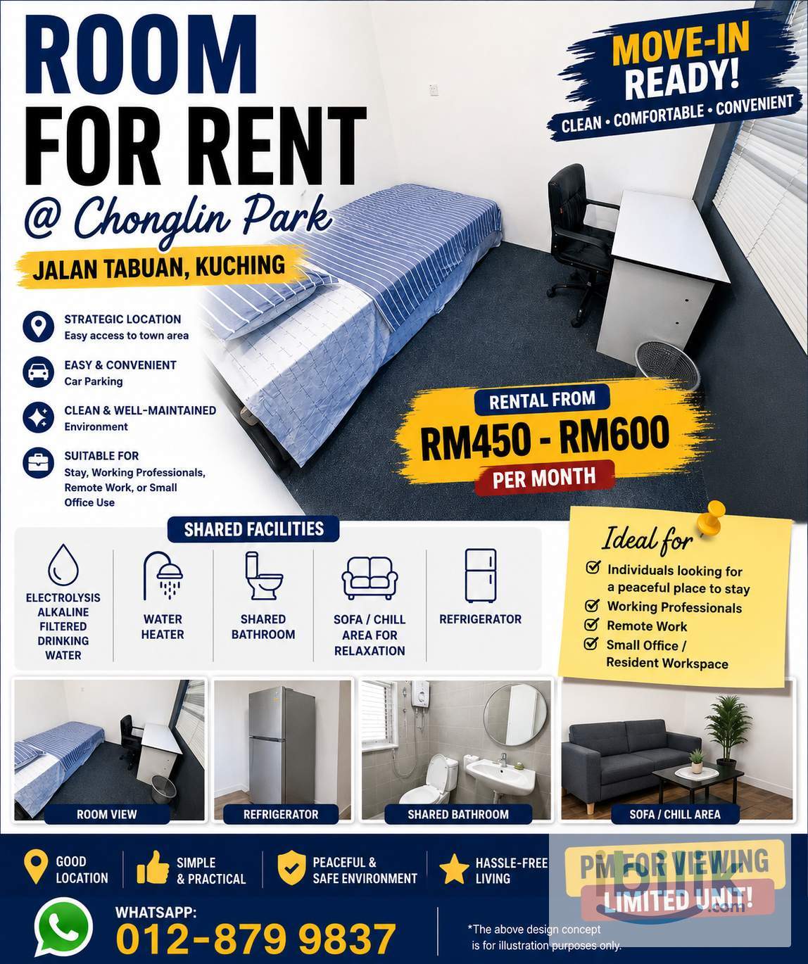 Room for Rent @ Chonglin Park, – Stay or Small Office Use - Image 1
