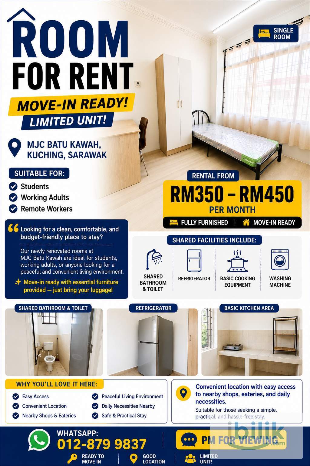 MJC Batu Kawah Room for Rent | Fully Furnished - Image 1