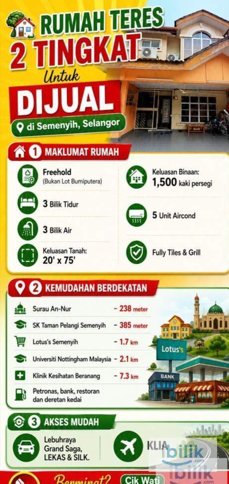 Rumah Teres 2 Tingkat Untuk DIJUAL Di Semenyih, Selangor - Image 1